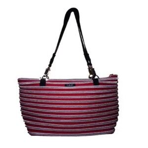 Red and Silver zipper Flat Bottom Tote Bag